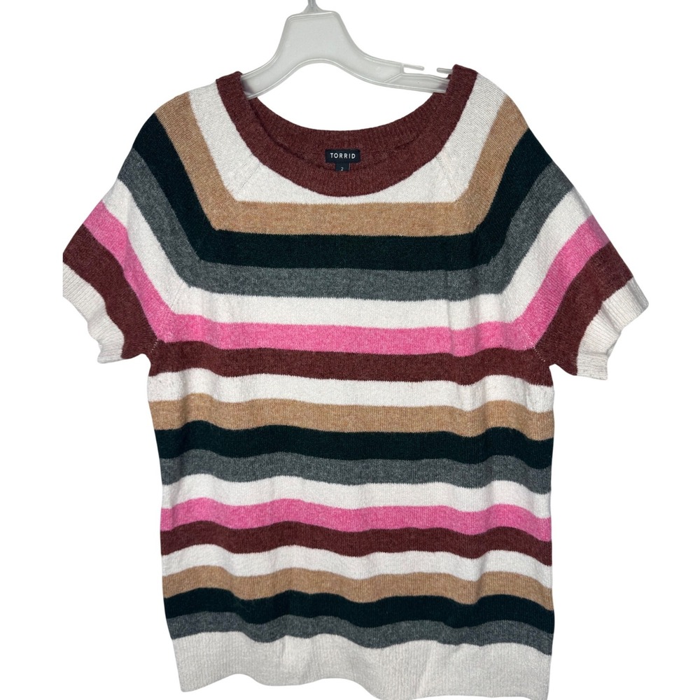 Torrid Womens Plus Size 2 Multicolor Striped Short Sleeve Knit Sweater Top